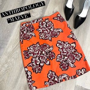 Maeve by Anthro Orange Floral Pencil Skirt Size 2